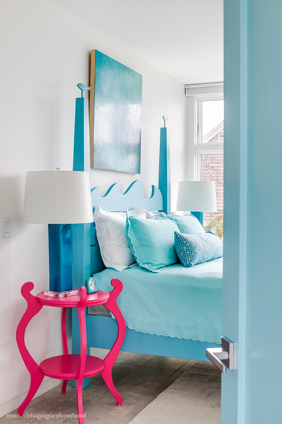 Colorful beach house bedroom