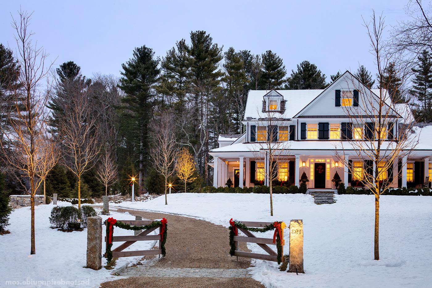 High-end traditional New England residence dressed for the holidays