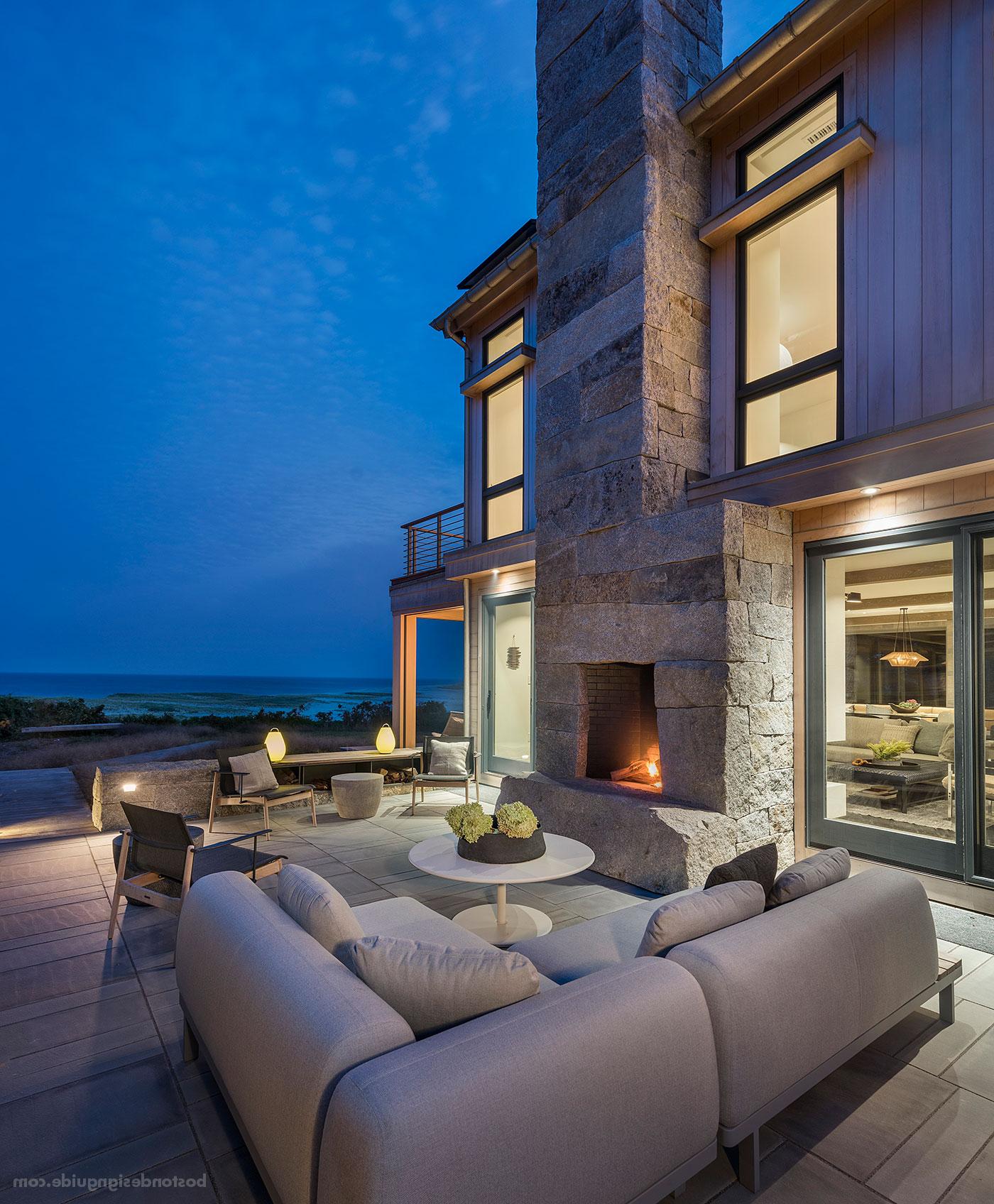 Organic beachside terrace with fireplace, designed by SiteCreative landscape architects