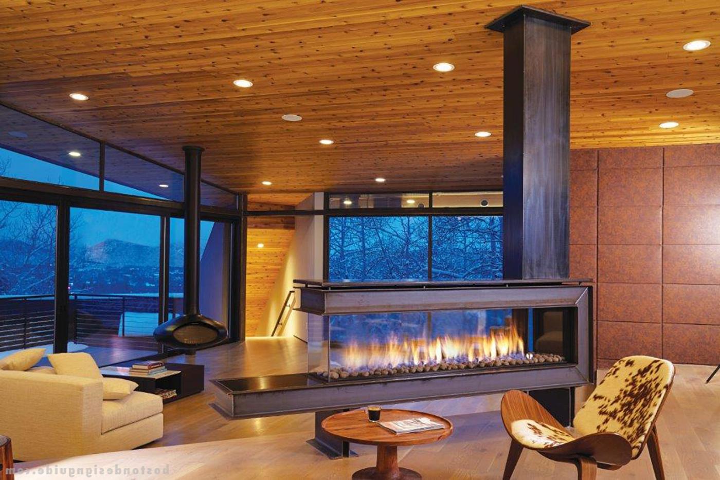 See-through glass fireplace